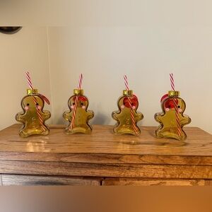 🎄 SET of 4  Aldi Glass Gingerbread Man Sipper 9.13 oz cuter than Starbucks